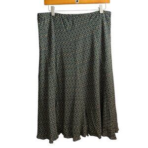 Vintage Silk Geometric Print Slip Midi Skirt‎ Black Size 12 Y2K Whimsygoth
